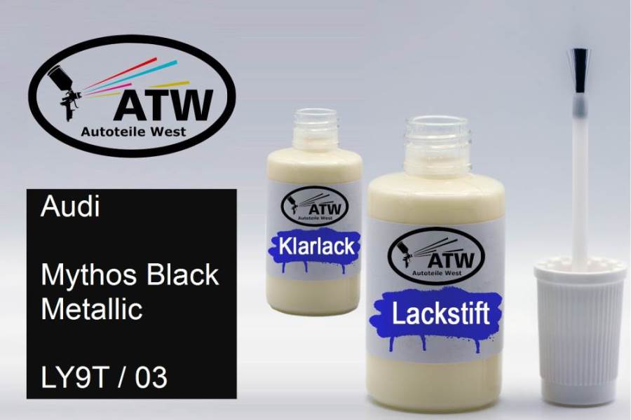 Audi, Mythos Black Metallic, LY9T / 03: 20ml Lackstift + 20ml Klarlack - Set, von ATW Autoteile West.